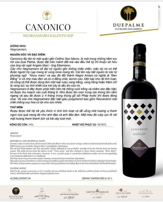 Rượu Vang Ý đỏ Canonico chính hãng