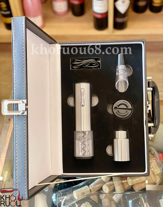 Khui Mở Rượu Vang Bằng Điện Hộp Da Cao Cấp