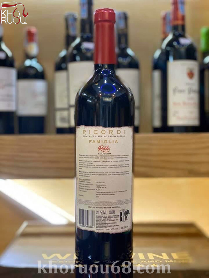 Rượu Vang Argentina Ricordi Famiglia Roble 