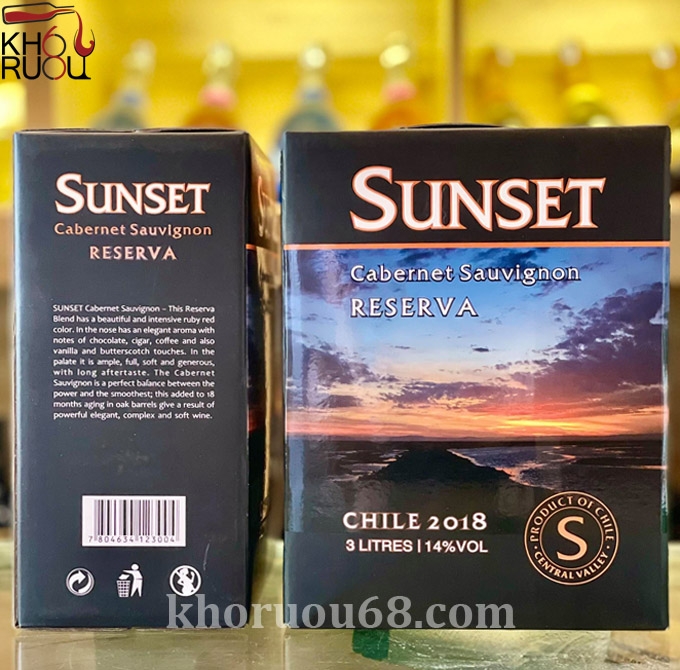 Rượu Vang Bịch 3 lít Sun Set Reserva 14% vol