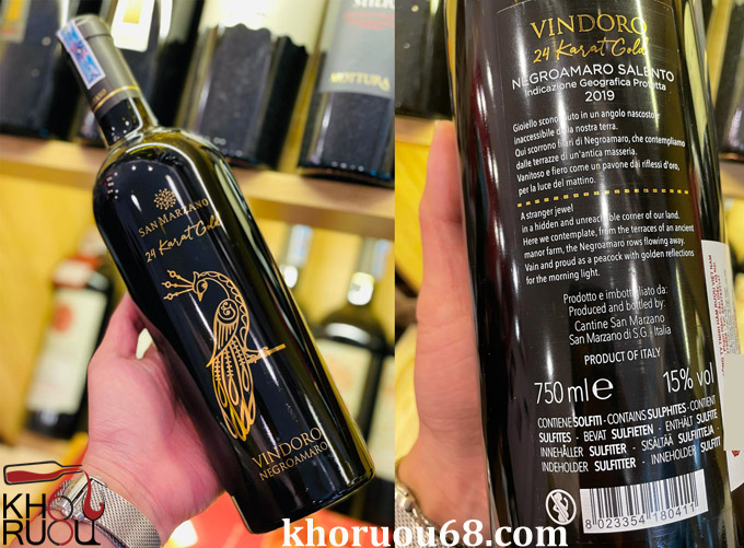 Rượu Vang Ý Vindoro 24 Karat Gold ( Vang Con Công )