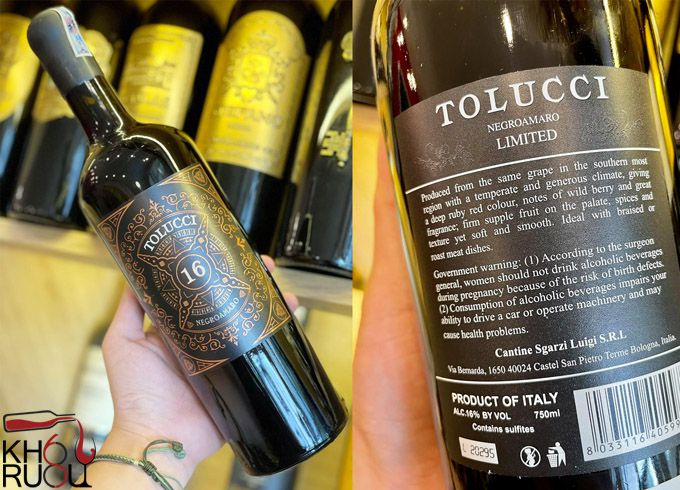 Rượu Vang Tolucci 16 Niên Vụ 2019 Chất Lượng Cao