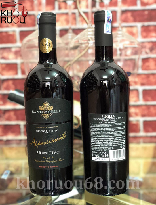 Rượu vang ý đỏ Santi Nobile Cento X Appassimento Primitivo chính hãng