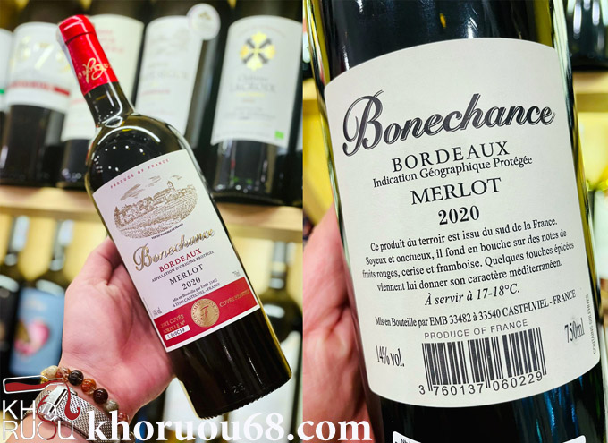 Rượu vang Bonechance Bordeaux Merlot Rượu vang Bonechance Bordeaux Merlot