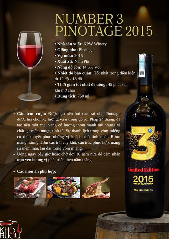 Rượu Vang Number 3 Pinotage 2015