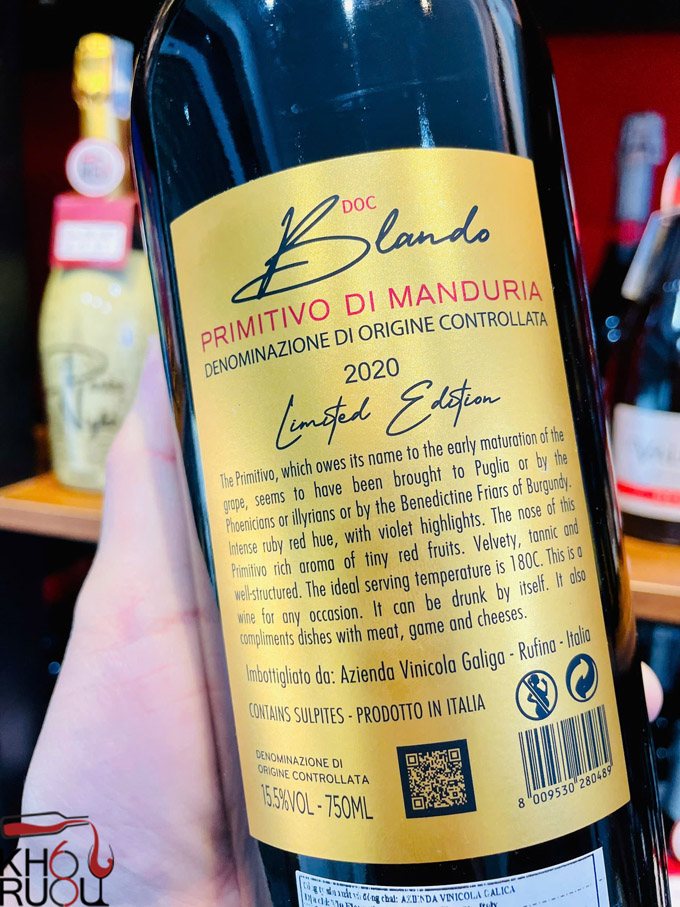 Rượu vang Ý Blando Primitivo di Manduria DOC