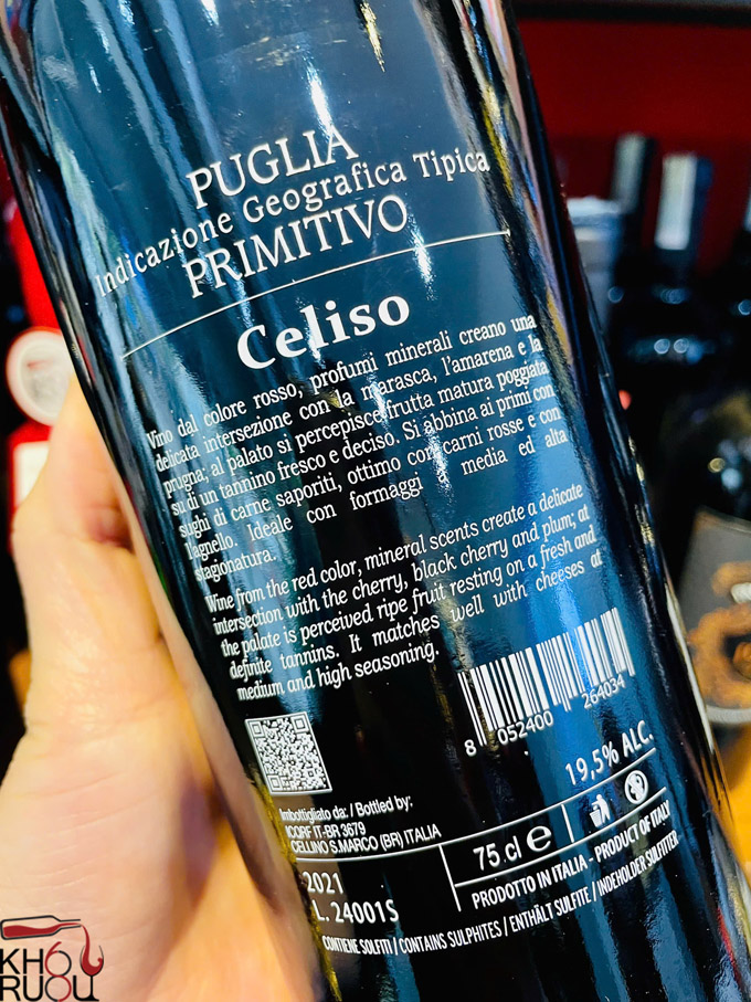 Rượu vang Ý Celiso Primitivo Rượu vang Ý Celiso Primitivo