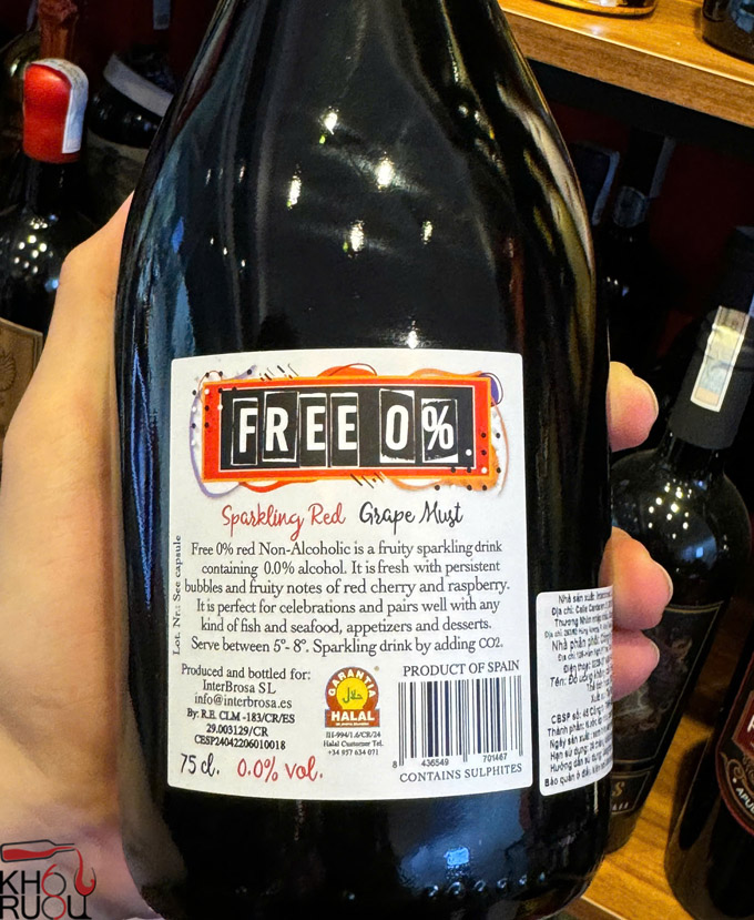 Rượu Vang Tây Ban Nha Free 0% Red Sparkling. Rượu Vang Tây Ban Nha 0 Cồn Red Sparkling