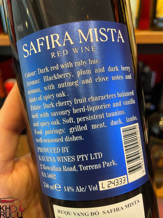 Rượu vang Úc Safira Mista
