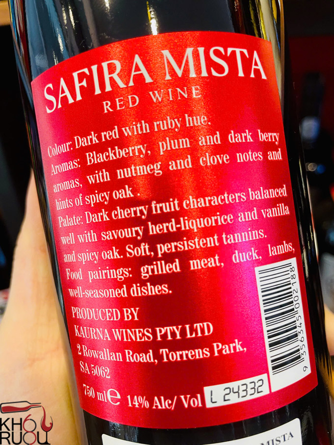 Rượu vang Úc Safira Mista