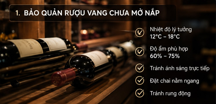 Cách Bảo Quản Rượu Vang Chuẩn Nhất Cho Người Dùng Bảo quản rượu vang chưa mở nắp