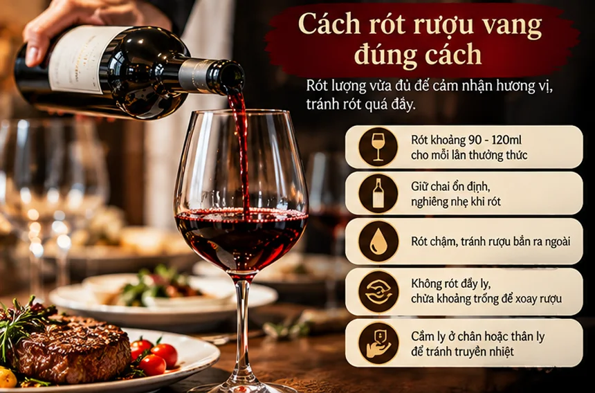 Cách Phục Vụ Rượu Vang Đúng Cách Tại Nhà Và Bàn Tiệc Cách rót rượu vang đúng cách trên bàn tiệc