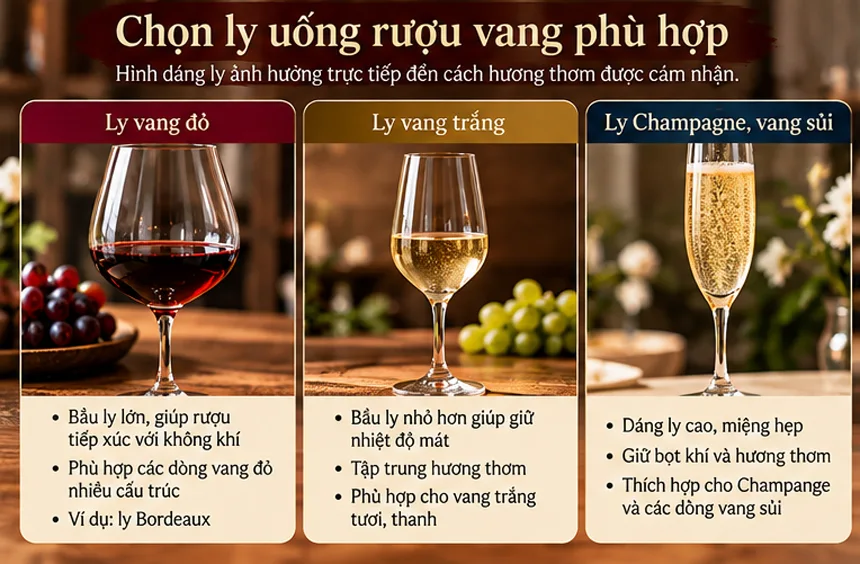 Cách Phục Vụ Rượu Vang Đúng Cách Tại Nhà Và Bàn Tiệc Chọn ly uống rượu vang phù hợp