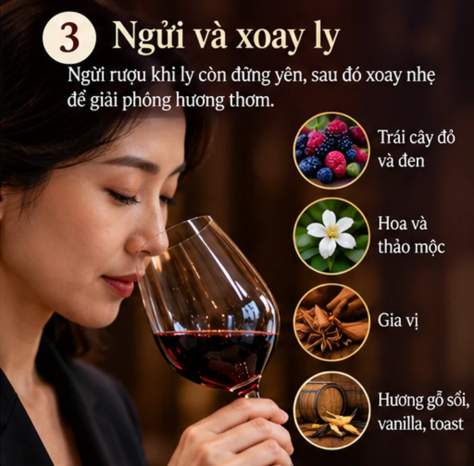 Ngửi rượu trước khi xoay ly