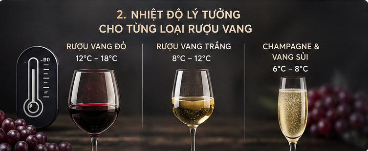 Cách Bảo Quản Rượu Vang Chuẩn Nhất Cho Người Dùng Nhiệt độ lý tưởng cho từng loại vang