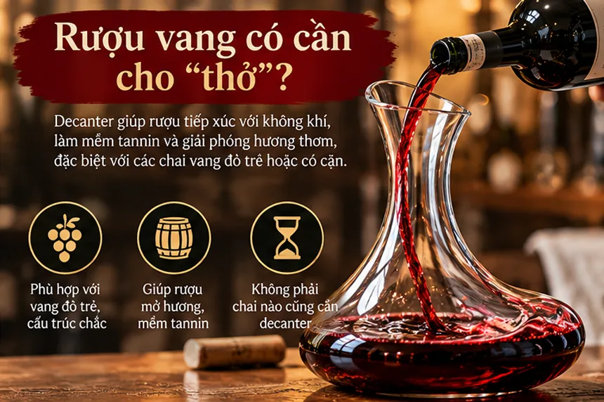 Cách Phục Vụ Rượu Vang Đúng Cách Tại Nhà Và Bàn Tiệc Rượu vang có cần cho “thở”