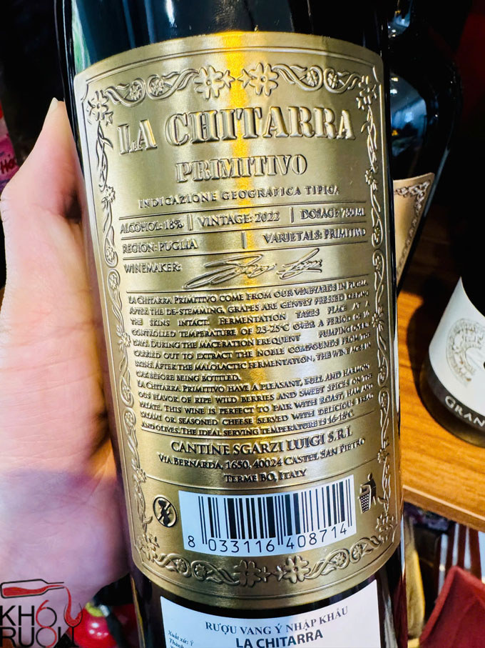 Rượu vang Ý La Chitarra Primitivo Italia Puglia 18
