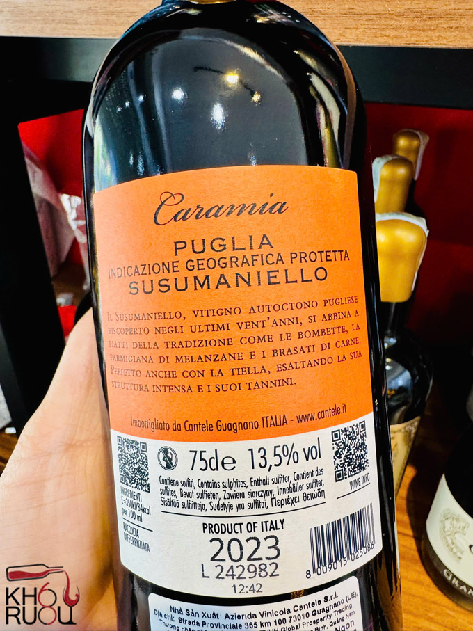 Rượu vang Ý Caramia Susumaniello Puglia