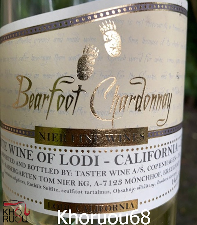 Bearfoot Chardonnay. Rượu Vang Mỹ Bearfoot Chardonnay