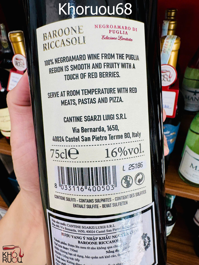 Rượu Vang Ý Barone Ricasoli Negroamaro