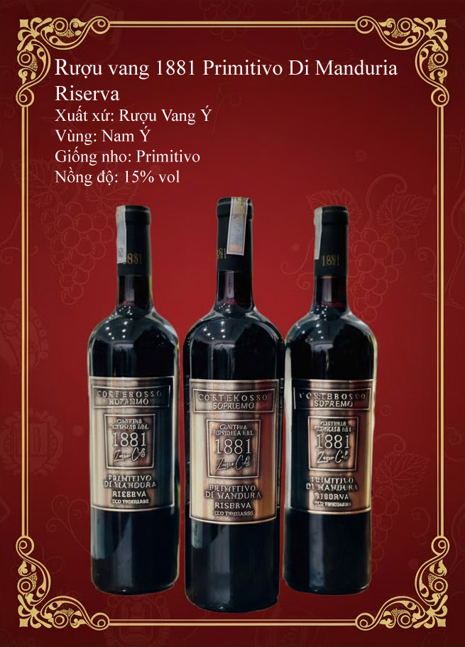 Rượu Vang 1881 Primitivo di Manduria Riserva