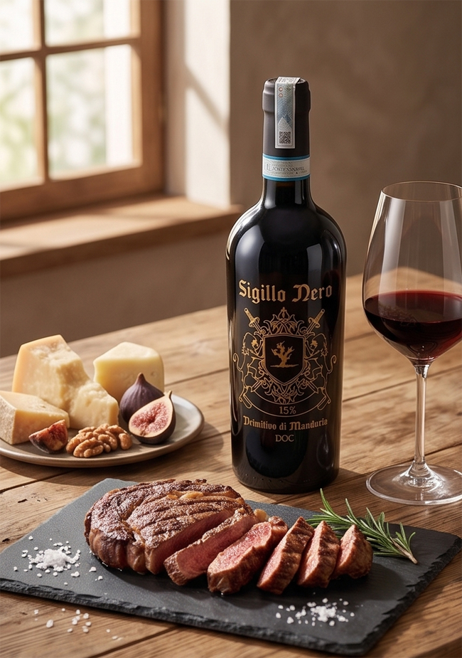 Sigillo Nero Primitivo kết hợp món ăn