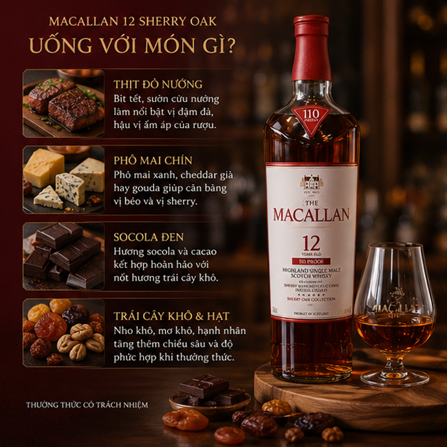 Macallan 12 Sherry Oak uống với món gì