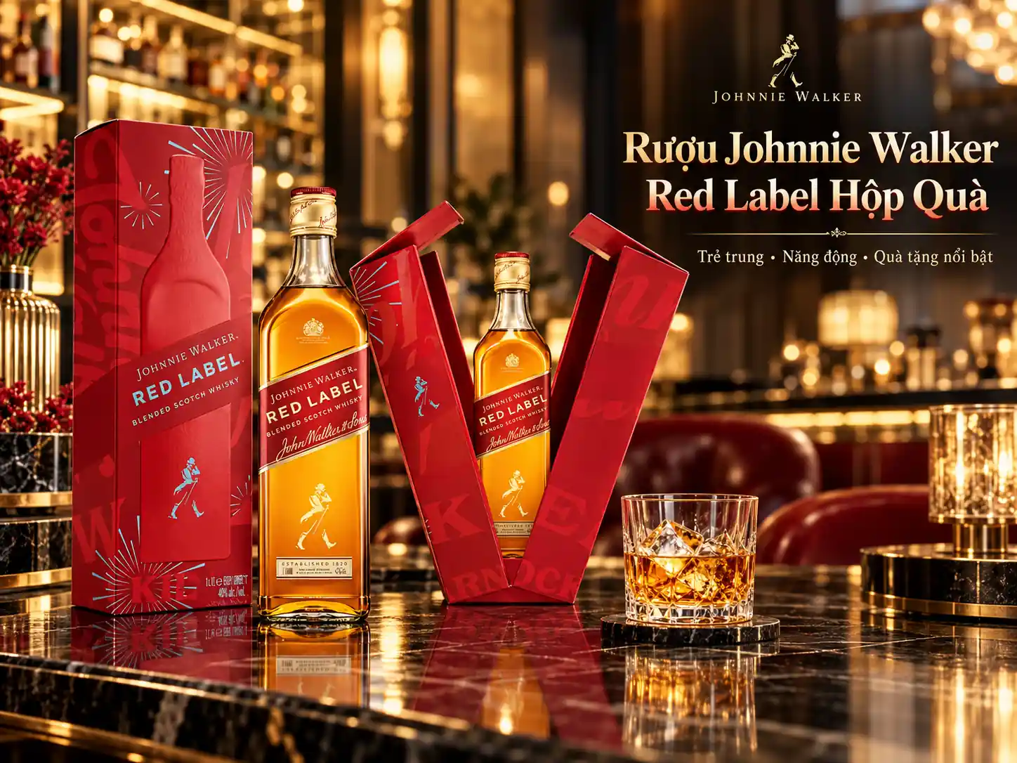 Rượu Johnnie Walker Red Label Hộp Quà Tết 2027 Rượu Johnnie Walker Red Label Hộp Quà