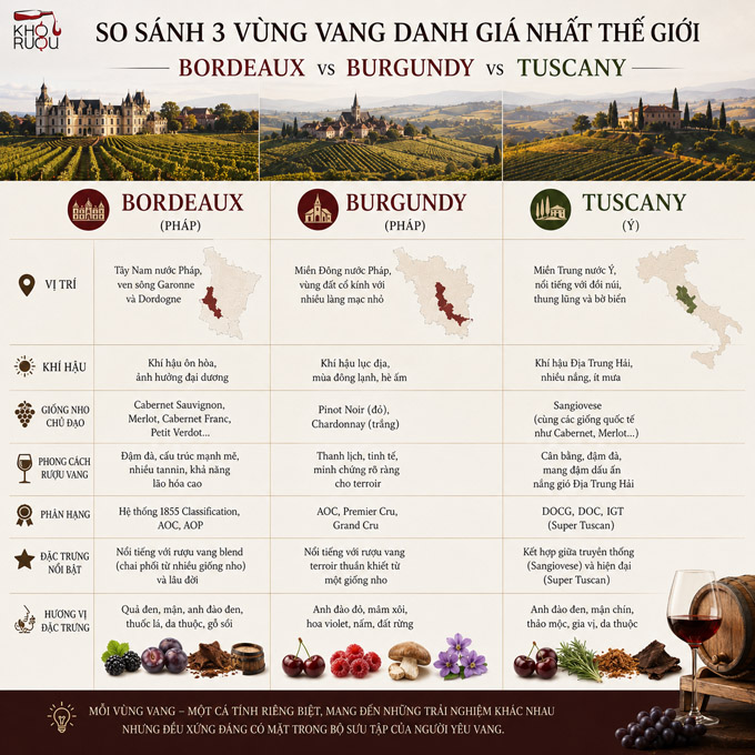 So sánh 3 vùng vang danh giá nhất thế giới
