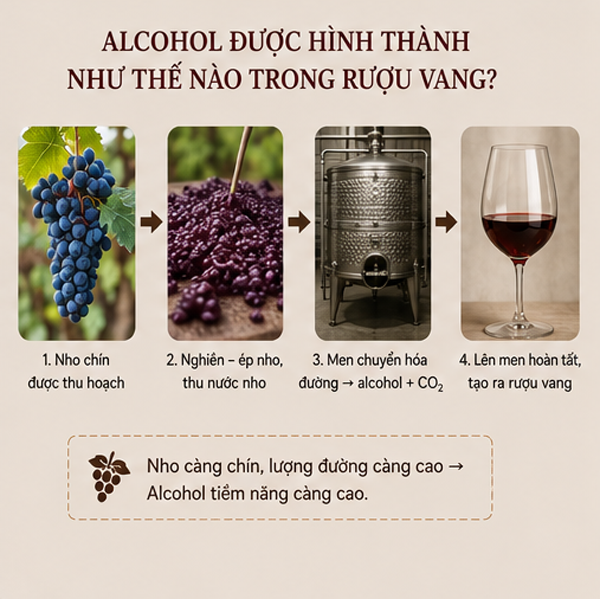 Alcohol trong rượu vang được hình thành như thế nào