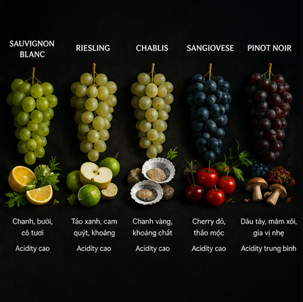 Acidity Là Gì Trong Rượu Vang? Hiểu Đúng Về Độ Chua Và Sự Tươi Mát Của Vang Những giống nho có acidity cao