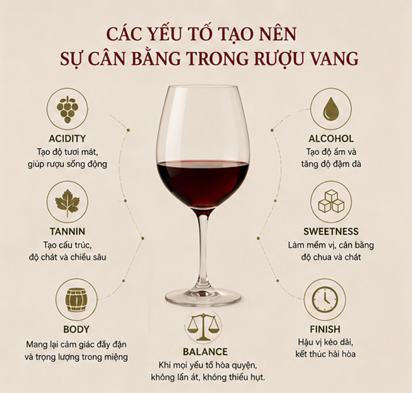 Các yếu tố tạo nên sự cân bằng trong rượu vang