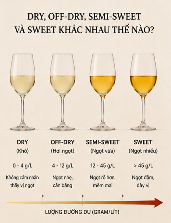 Dry, Off-Dry, Semi-Sweet Và Sweet Khác Nhau Thế Nào