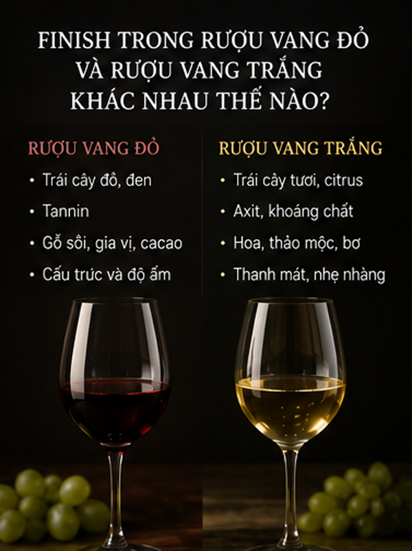 Finish trong rượu vang đỏ và rượu vang trắng