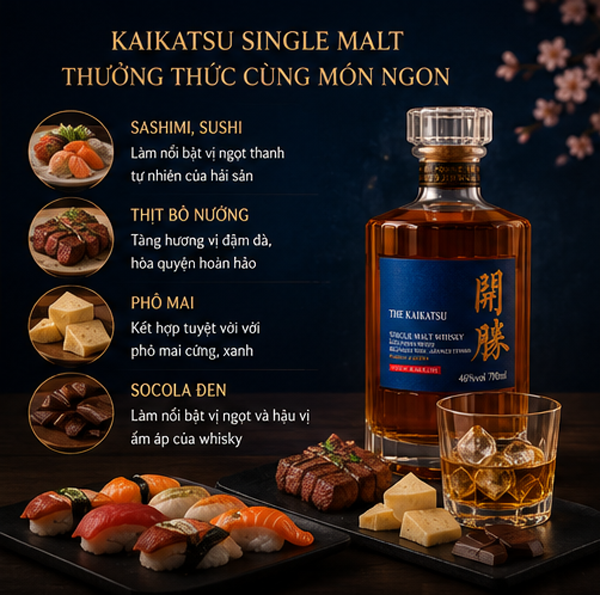 Rượu Kaikatsu Single Malt uống với món ngon