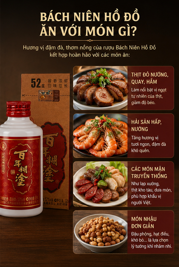 Thưởng thức rượu Bách Liên Hồ Đồ cùng món ăn