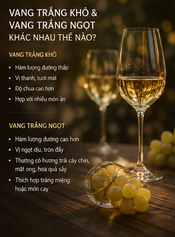 Vang trắng khô và vang trắng ngọt khác nhau thế nào?