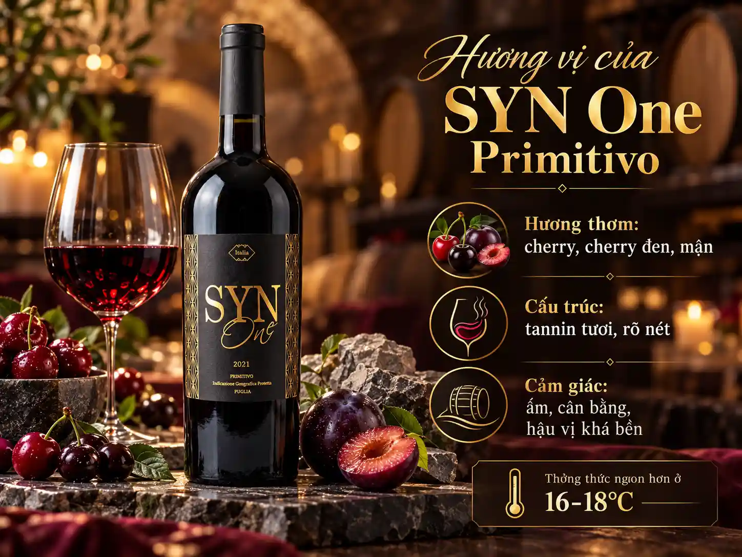 Đặc điểm hương vị rượu vang Syn One Primitivo